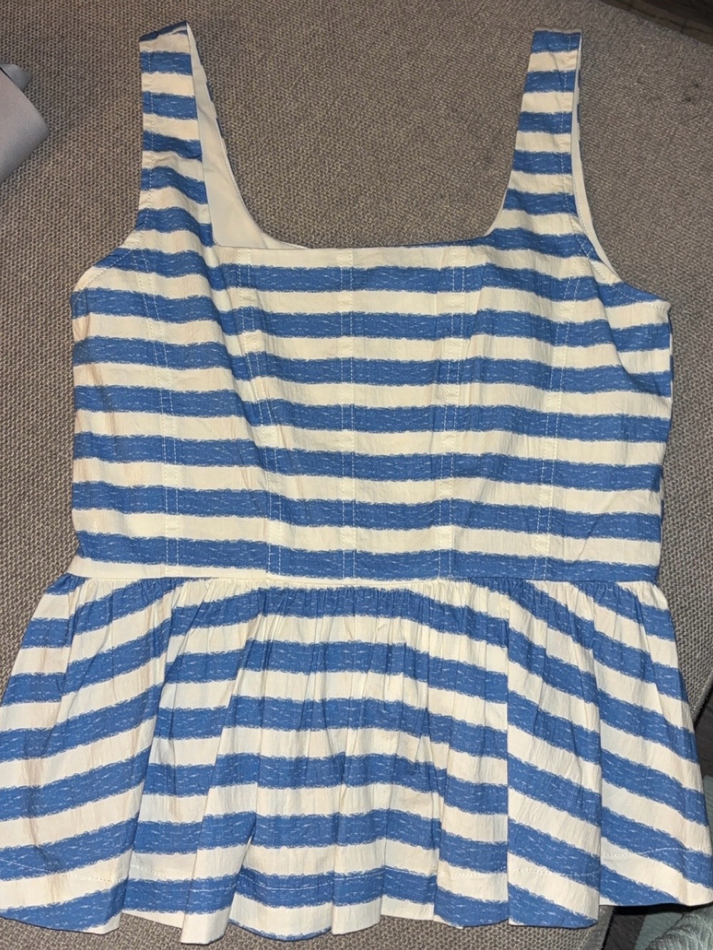 Avec Les Filles blue and white striped square-neck corset peplum top Size Small